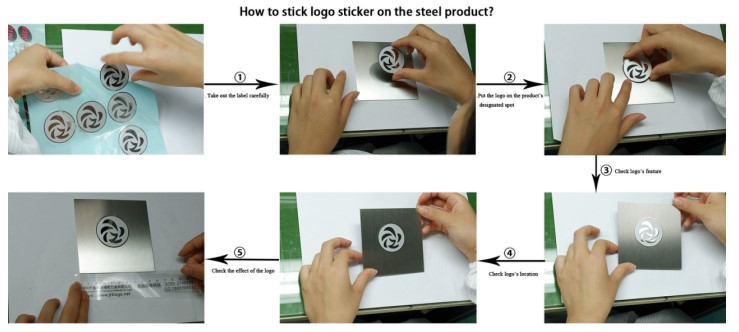 Come attaccare l'adesivo con il logo su un prodotto diverso?